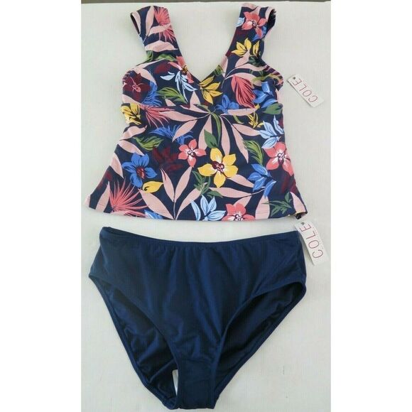 Cole of California 21CC201 Women's Sz M Multicolor Floral/Navy 2 Piece Swimsuit - Picture 5 of 6